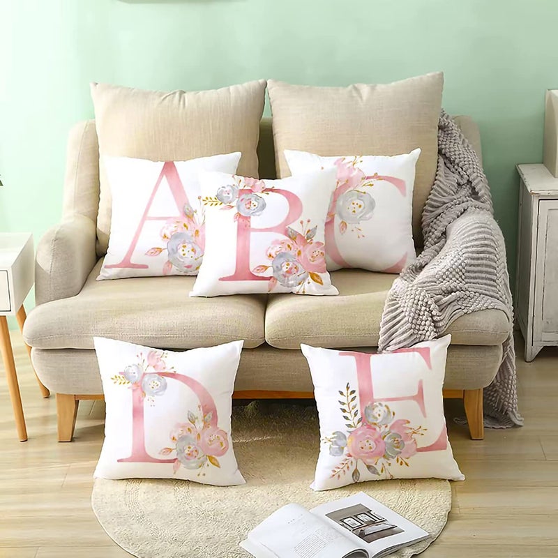Eanpet Throw Pillow Covers Alphabet Decorative Pillow Cases ABC Letter Flowers Cushion Covers 18 x 18 Inch Square Pillow Protectors for Sofa Couch Bedroom Car Chair Home Decor (A) - Image 5